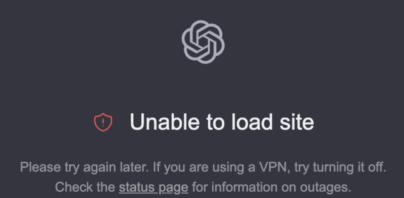 ChatGPT Unable to Load Site错误示例