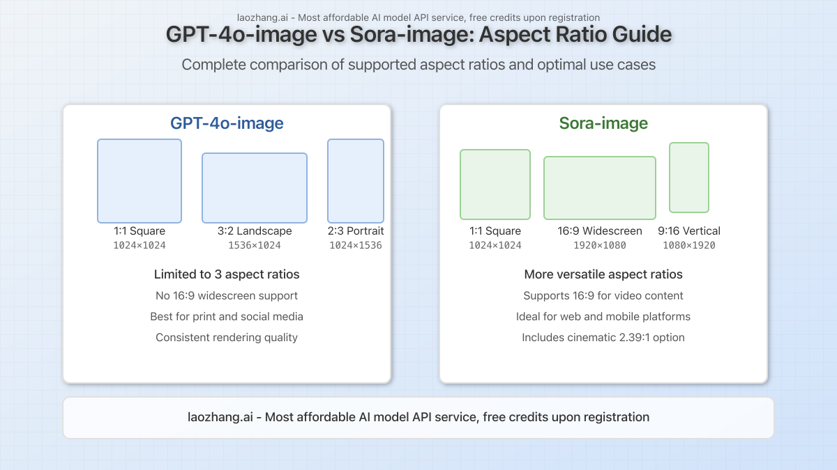 Comparison of GPT-4o-image and Sora-image aspect ratio options with visual examples