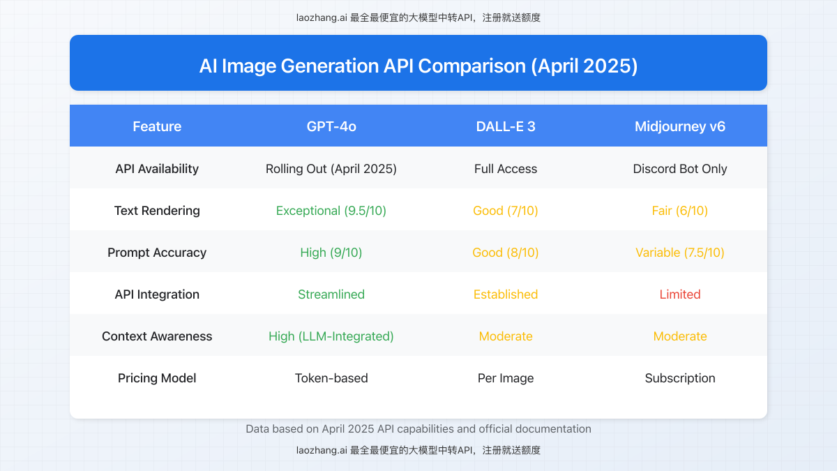 AI Image Generation API Comparison (April 2025)