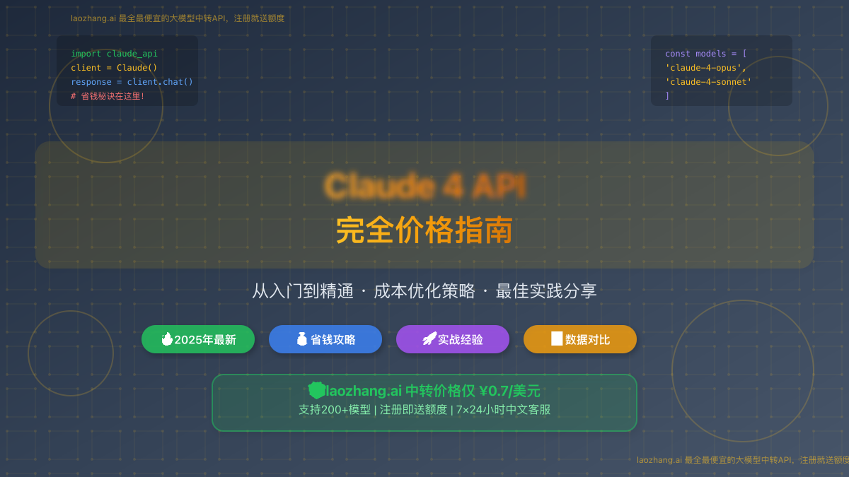 Claude 4 API价格指南封面图,展示各版本价格对比和核心价值主张