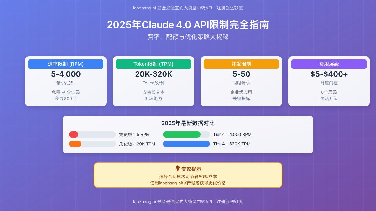 Claude 4.0 API限制概览图,展示主要限制类型和数值