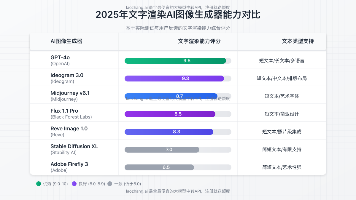 顶级AI图像生成器文字渲染能力对比表