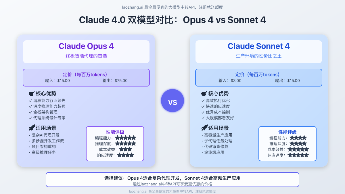 Claude Opus 4与Sonnet 4详细对比图