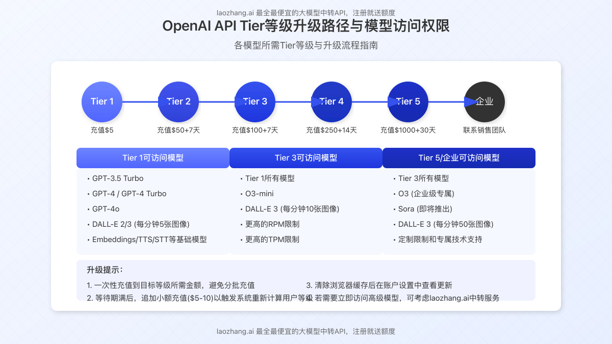 不同模型的API Tier等级要求与升级路径图