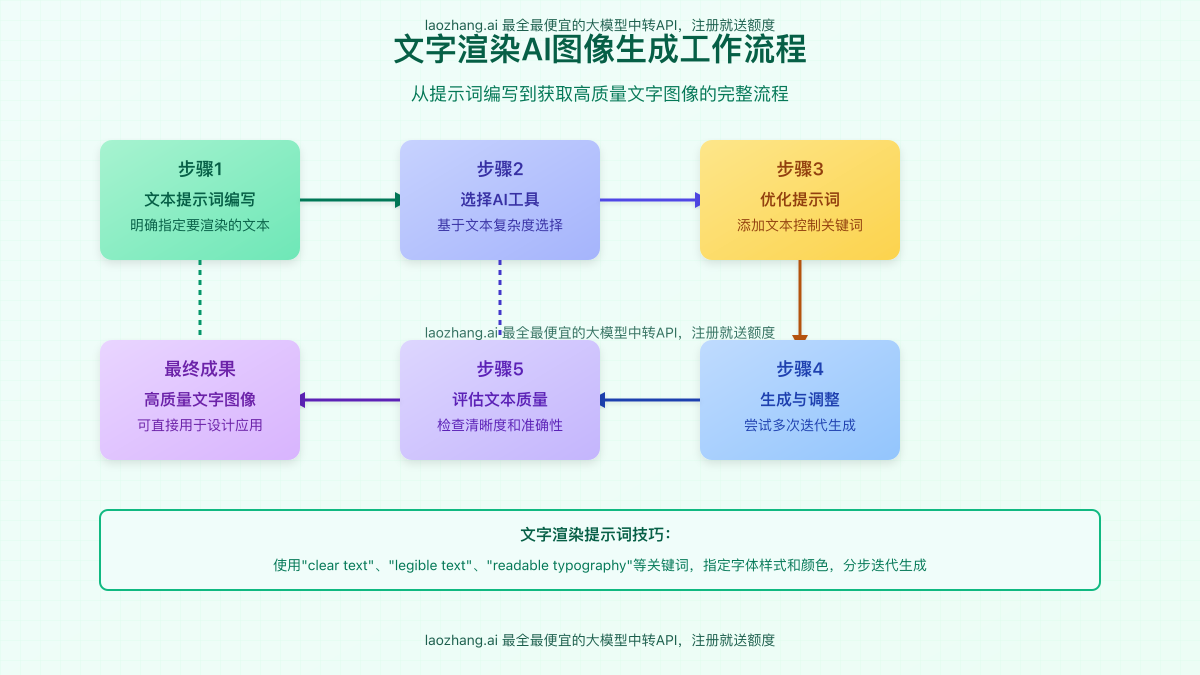 AI图像生成器文字渲染工作流程图,从提示输入到最终图像