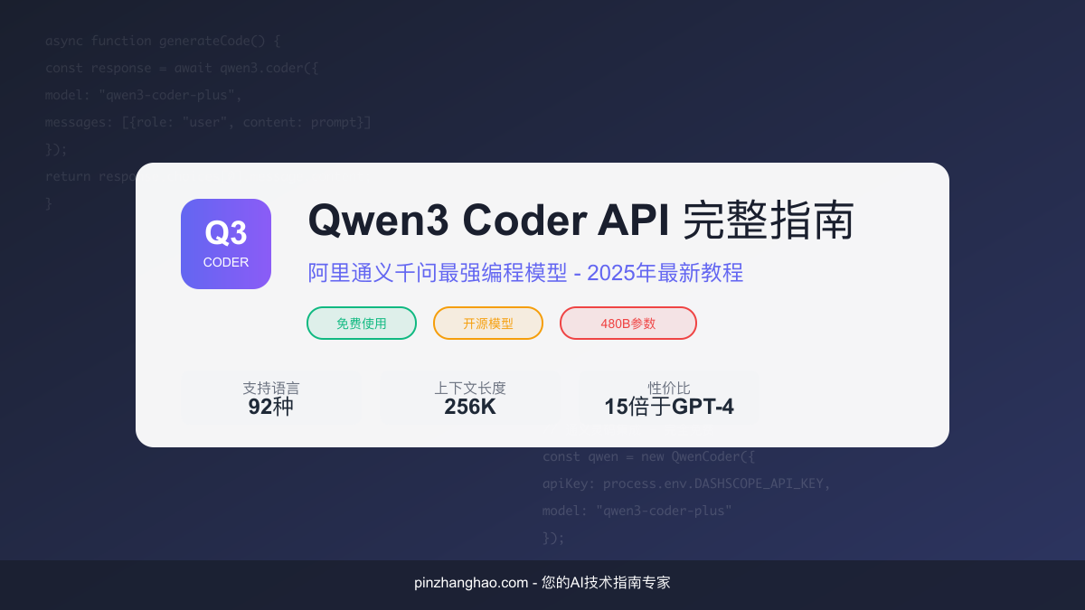 Qwen3 Coder API特性展示：免费使用、开源模型、480B参数