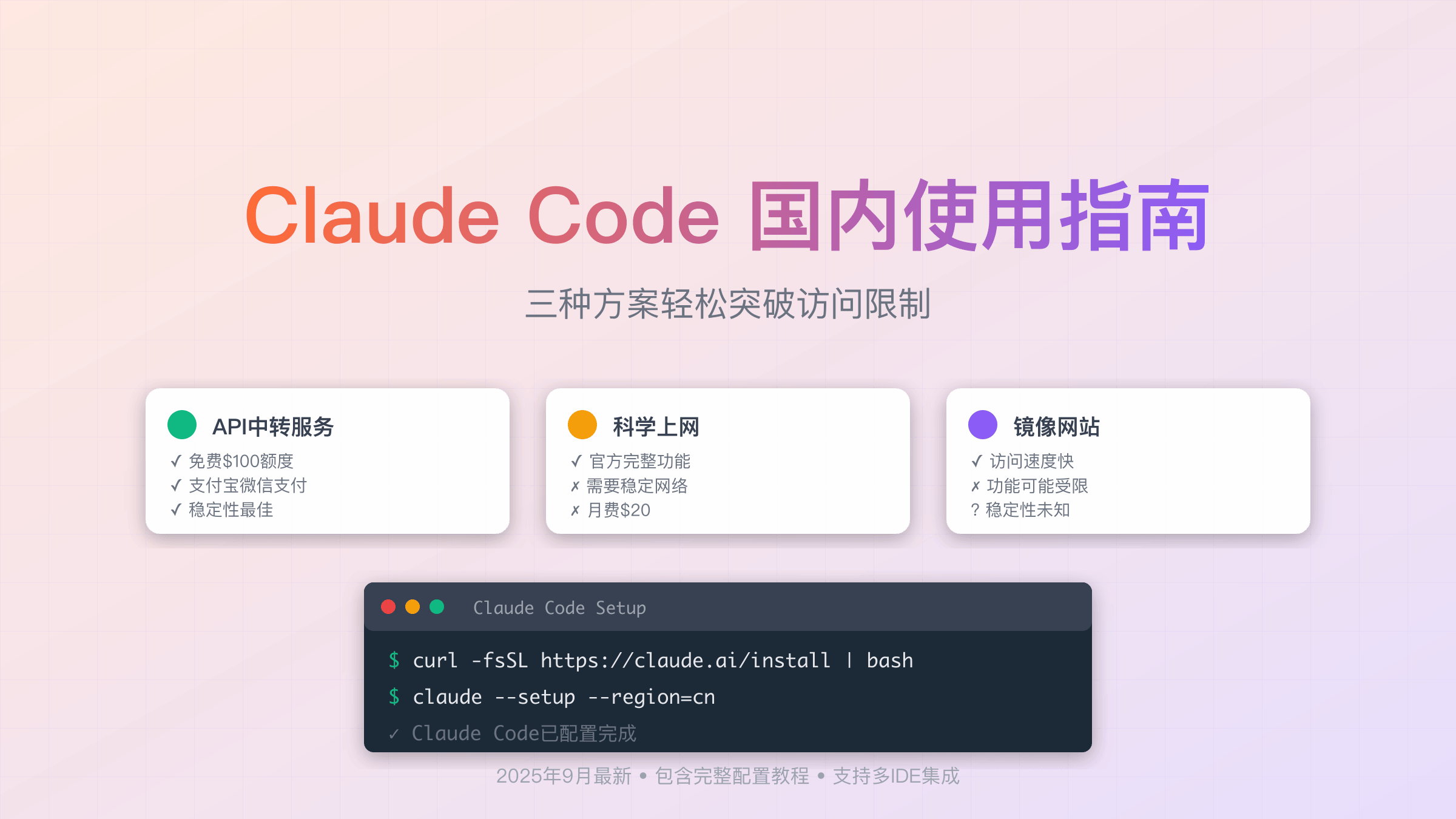 Claude Code国内使用方案对比图