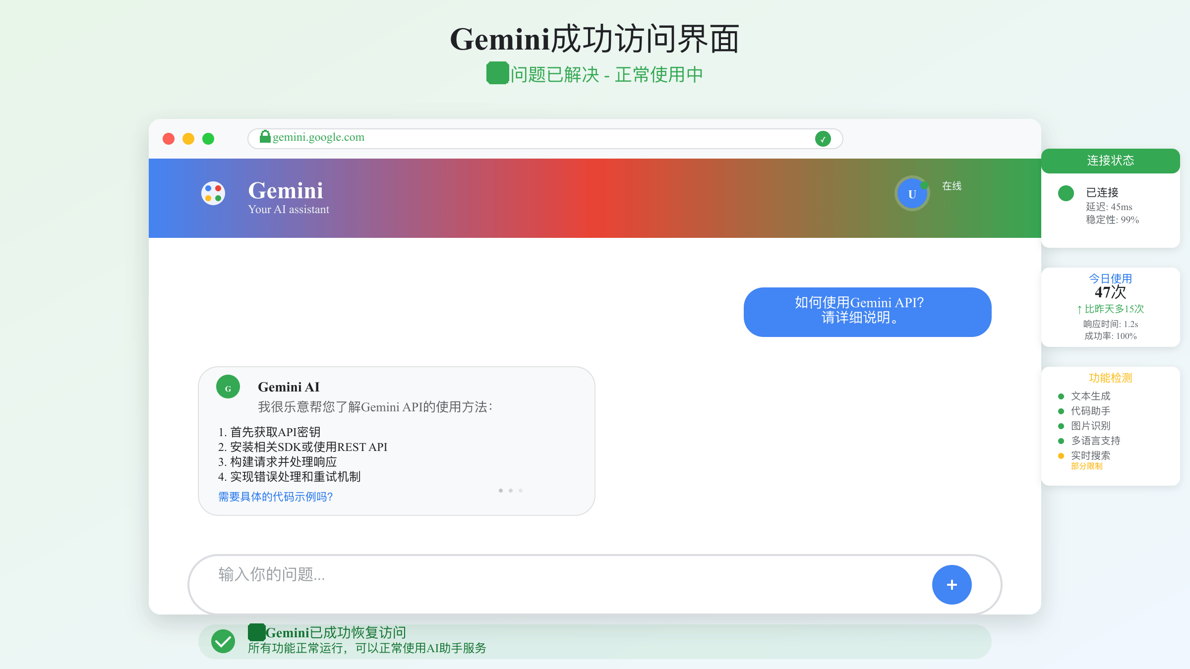 Gemini成功访问界面截图